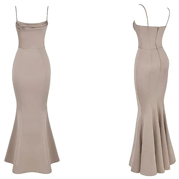 HOUSE OF CB 'Violette' Mushroom Satin Fishtail Maxi Gown NWOT - Picture 3 of 10